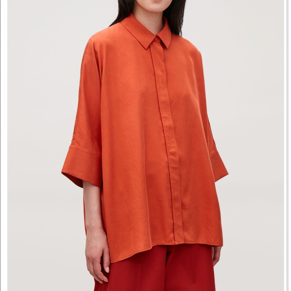 Cos wide draped shirt in fire orange